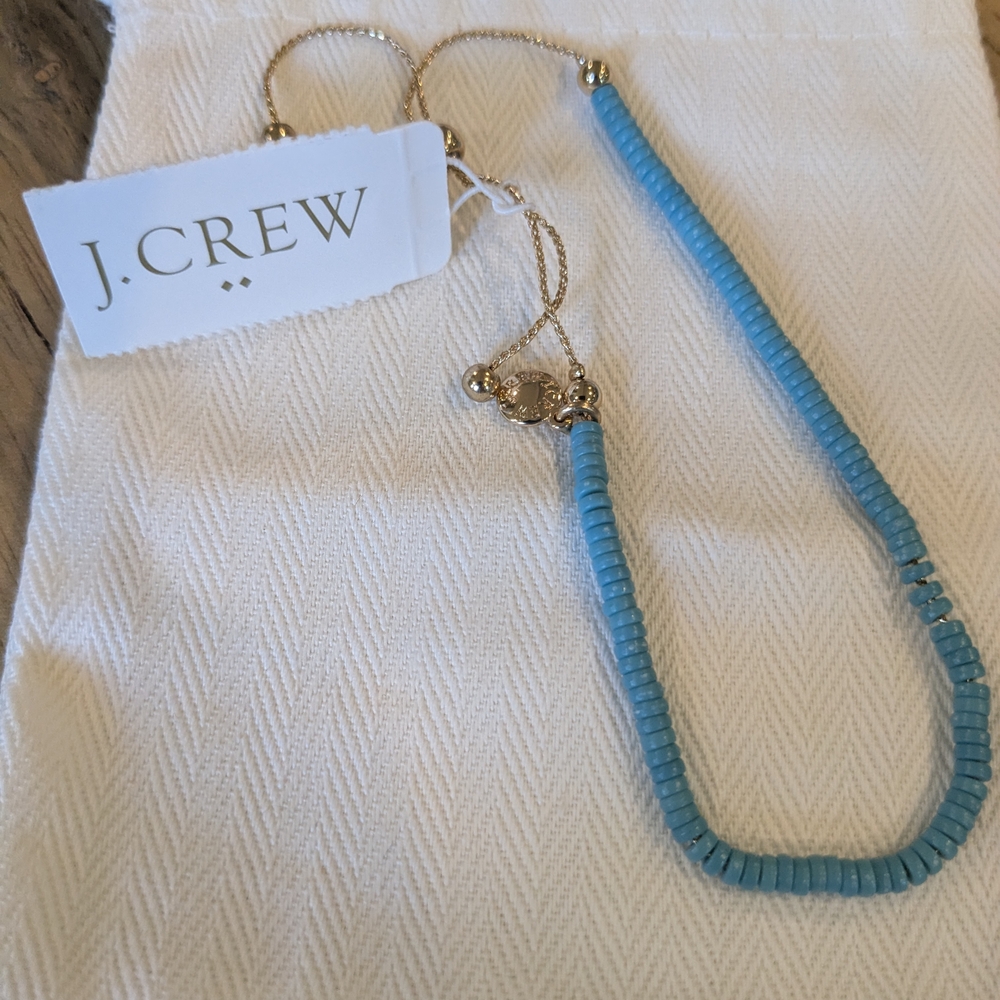 J. Crew Turquoise Blue Beaded Bracelet with Gold-Tone Clasp